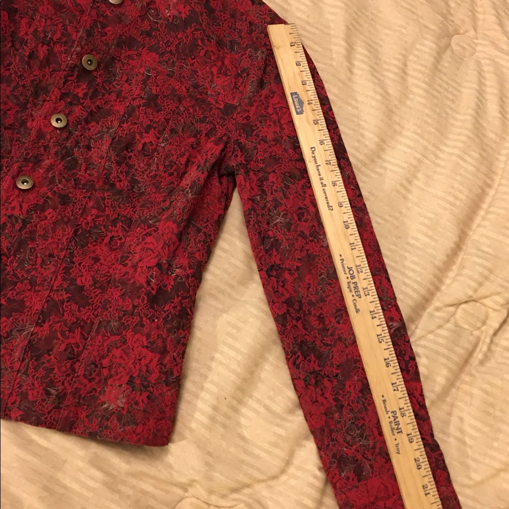 Vtg red gray petite medium jacket blazer jacquard Christopher Banks beautiful - Picture 7 of 11